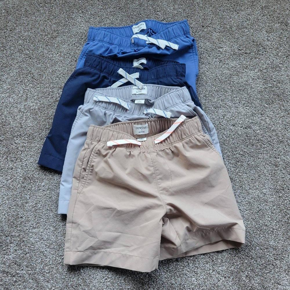Lot Of 4 Crewcuts Active Shorts Size 5 - Navy,Blue,Grey,& Tan